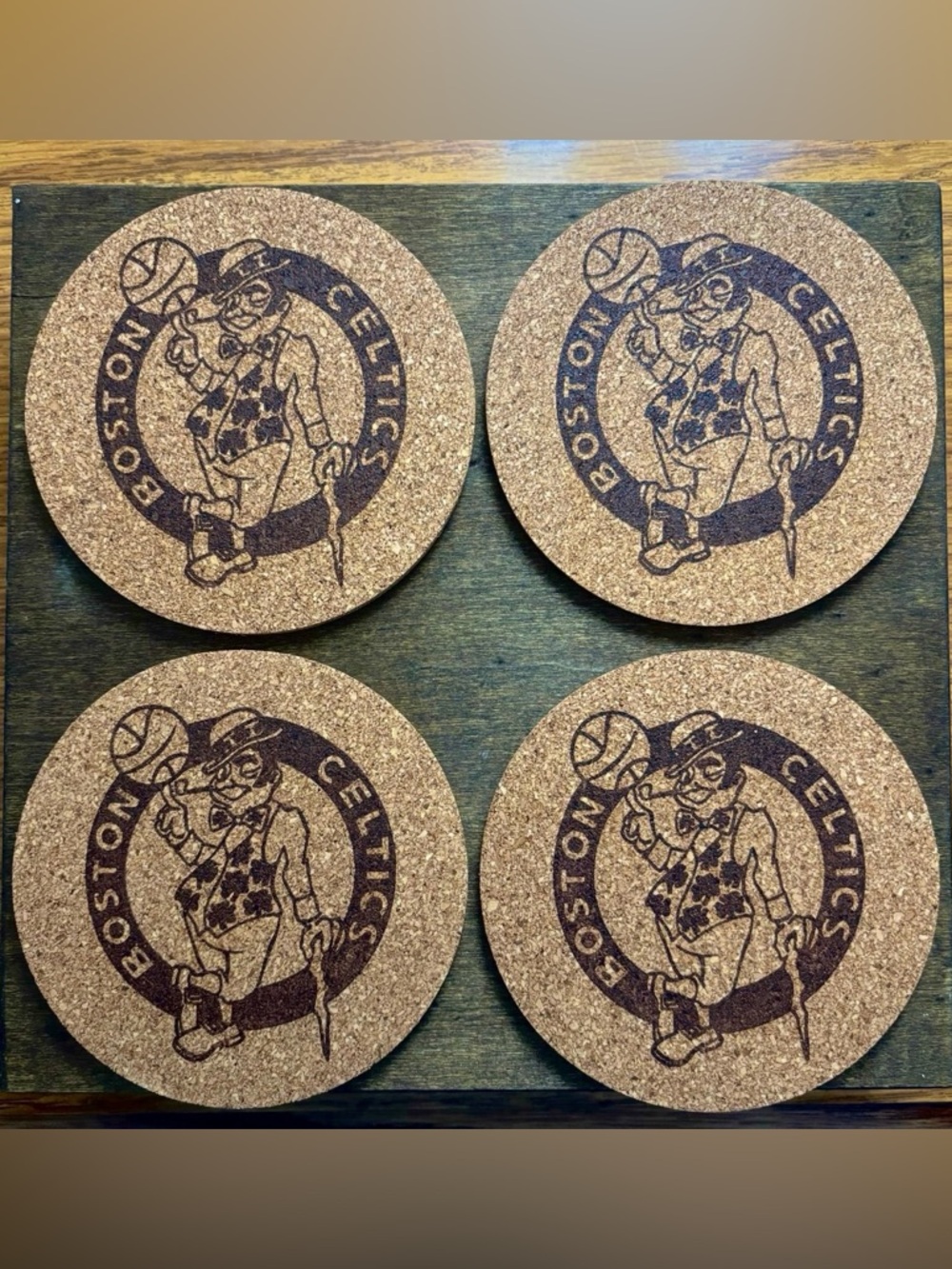 Boston Celtics Logo Laser Engraved Cork Coaster Bundle of 4